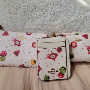 Coach Ornament Print Wristlet Zip Card Case & Mini Boxy Cosmetic Case